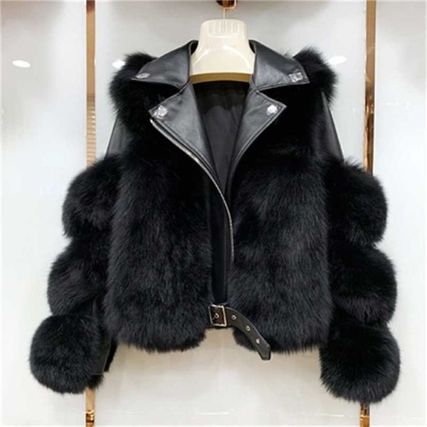 

real fur coats with genuine sheepskin leather wholeskin natural jacket outwear luxury women winter 211124, Black