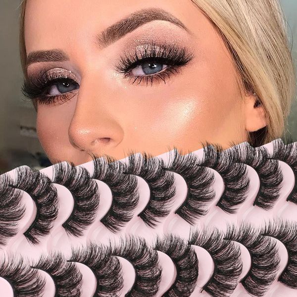 

10 pairs faux mink 7d false eyelashes deep curl d wink winged lashes extension russian strip eye lash