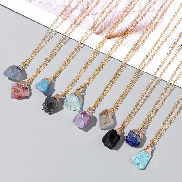 

natural irregular stone pendant necklace rock quartz pendulum amethysts citrines fluorite pink crystal necklace for women healing, Silver
