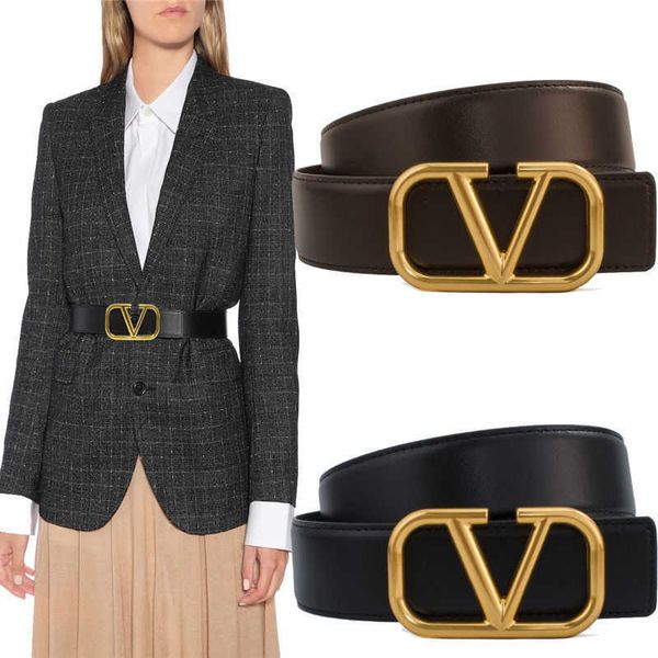 

v belts valentis women's belt is simple versatile fashionable korean version of ins style jeans decorative belt men's black leathe, Black;brown