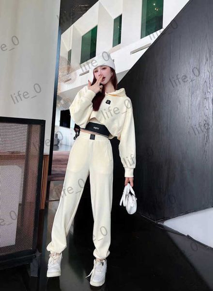 

womens two pieces pants inseam webbing vest pattern hooded elastic waist bunch foot designer trousers fashion brand mild fleece woman track, White