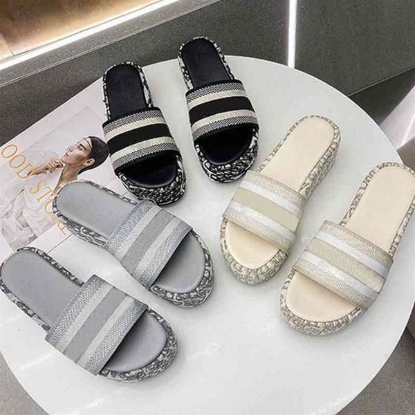

blue oblique embroidered jacquard womens sandals cotton platform mules wedge heel real leather luxury women shoes 35-42 p6zk#262u, Black