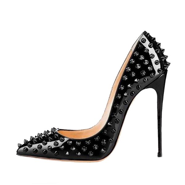 

black patent leather studs shoes red bottoms pumps women shoe rivets female wedding womens shoes heels ladies parry dress high heel spring a