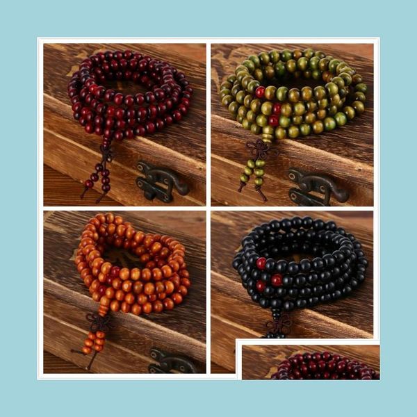 

beaded 108 beads 8mm natural sandalwood buddhist buddha wood prayer bead mala men bracelets bangles jewelry drop delivery 2022 dhmnw, Black