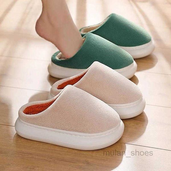 

fashion slippers winter women indoor home couples fuzzy slides soft fluffy warm platform cotton shoes female male house floor slipper, Black
