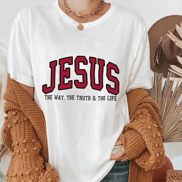 

colored jesus the way truth life t-shirt christian shirt religious tee women, White