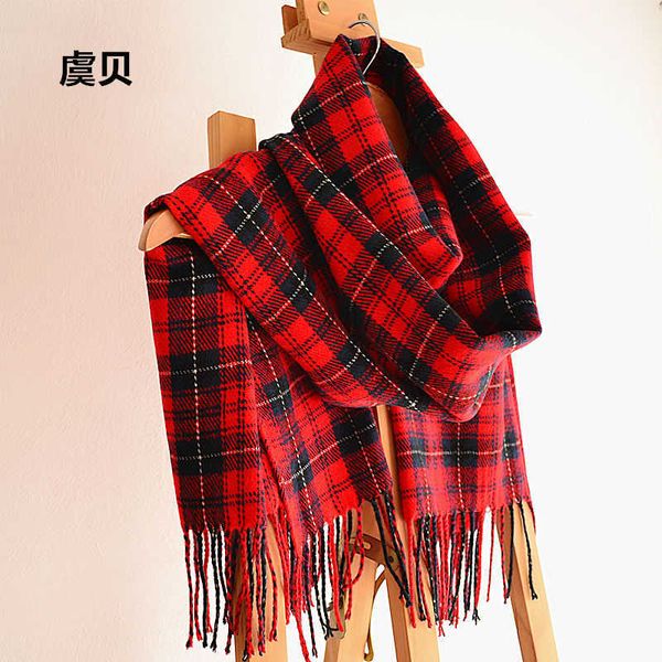 

scarves spring autumn winter blanket red plaid scarf rylic scarves women's warm tassels shawls wrap christmas gift y2211, Blue;gray