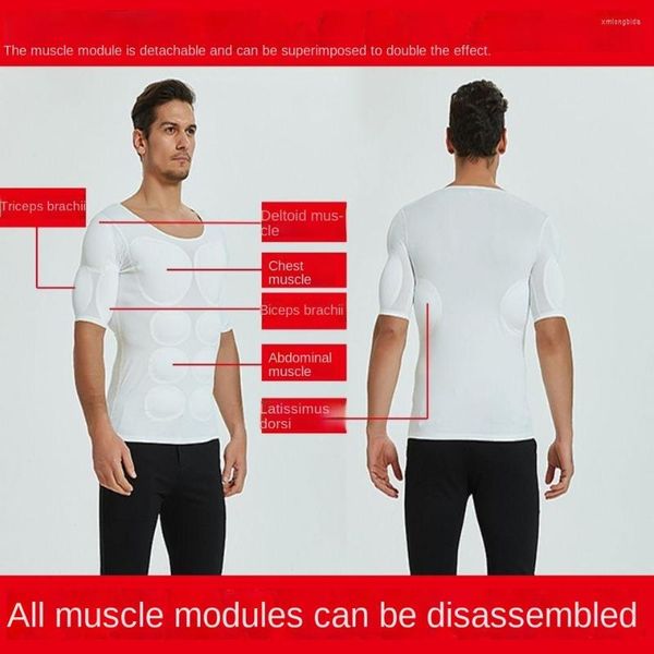 

men's body shapers cosplay men shaper fake muscle enhancers abs invisible pads fitness muscular undershirt chest shirts soft protection, Black;brown