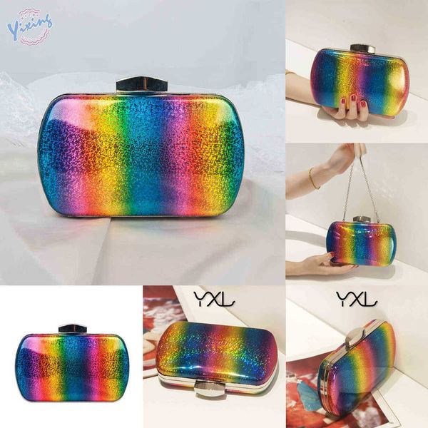 

summer versatile rainbow dinner bag laser handbag women's bag 220617