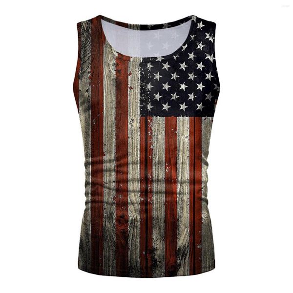 

men' tank 4th of july men summer independence day striped star faded print o-neck casual gym clothing sport vest running athletic, White;black