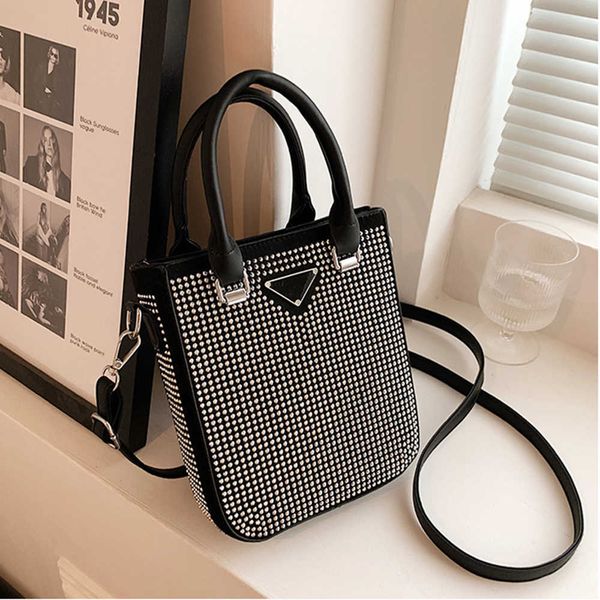 

bag women 2022 new texture handbags rhinestone bucket fashion tote crossbody s with diamonds vertical square s y2211
