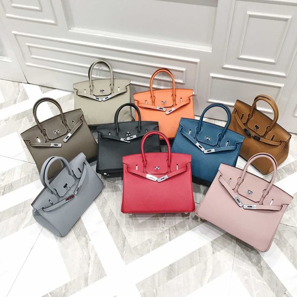 

fashion bag birkins leather herme handbags head leather litchi pattern silver buckle women bridal one shoulder slant across hand size