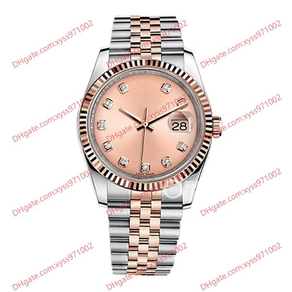 

high-quality watch 2813 automatic men's watch 116231 36mm pink diamonds dial 18k rose gold stainless steel wristwatch sapphire glass 11, Slivery;brown