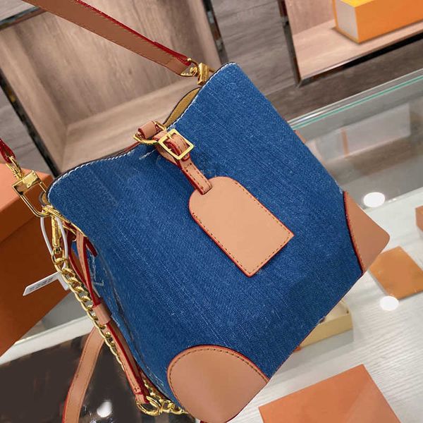 

handbag evening bag quality denim chain bucket bag women crossbody handbag ladies old flower shoulder bags zipper interior pocket
