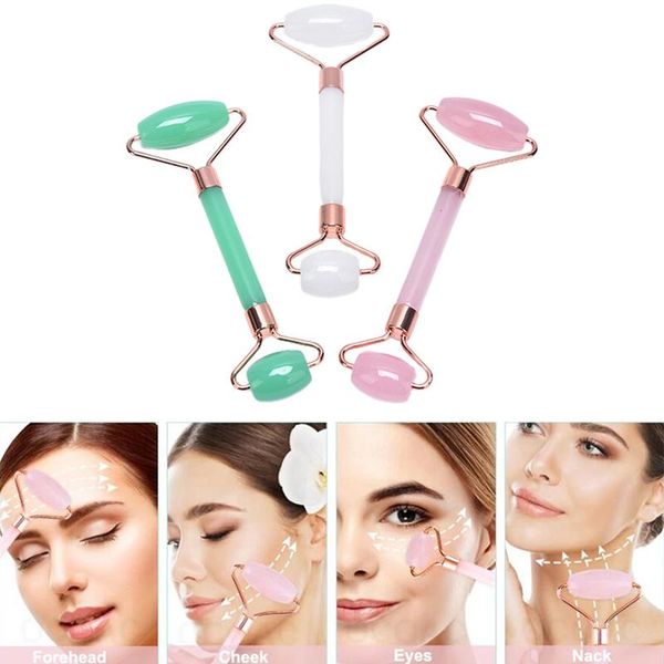 

costumes facial massage roller natural rose quartz jade roller set box face slimming lifting massager jade stone skin care beauty tool, Black