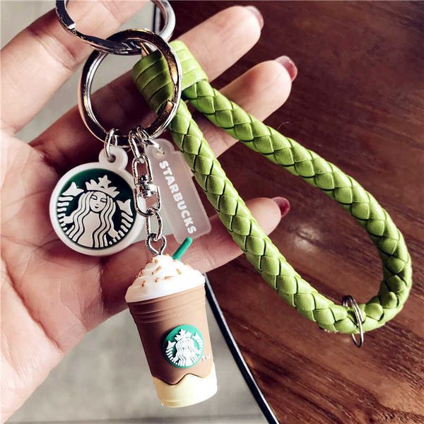 

2022 keychains korean creative cute cartoon lovers simulation 1 gram coffee cup star dad woven rope bell car key chain bag resin rubber sili, Silver