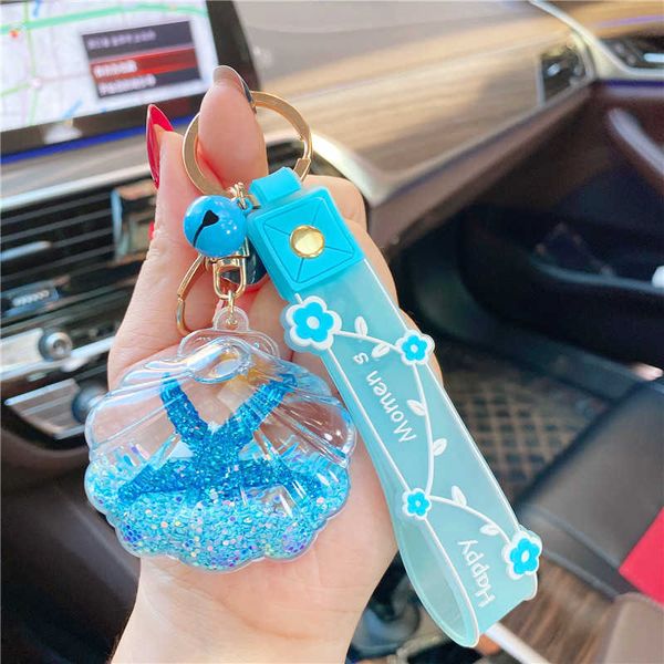 

keychains creative ins starfish floating bottle acrylic into oil quicksand car keyring student backpack small gift pendant cartoon key chain, Silver