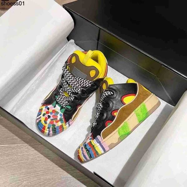 

22 lanvins speckle ink colorful hand graffiti skateboarding shoes mesh red fashion versatile trend comfortable, Black