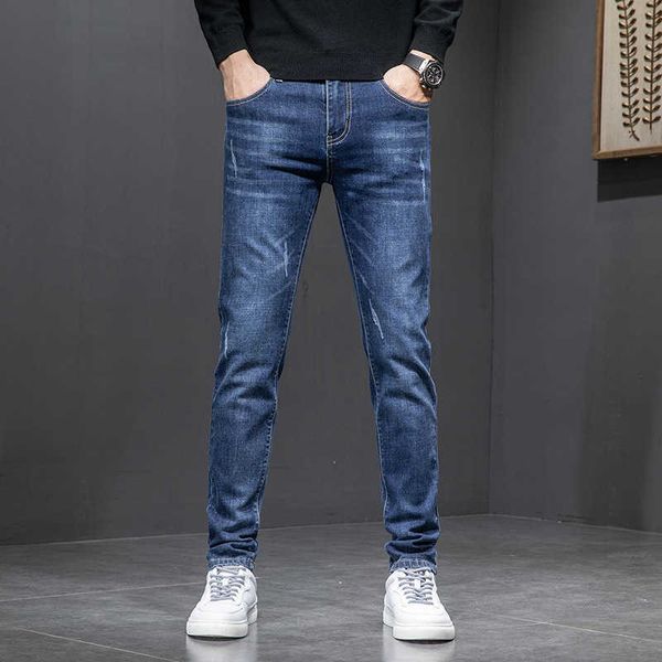 

autumn new jeans men's simple versatile casual pants slim feet trendy men, Blue