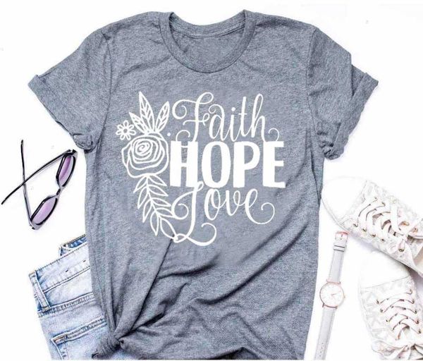 

faith hope love t-shirt t shirts flowers rose graphic women fashion slogan, White