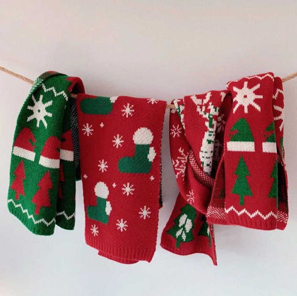 

scarves 2022 kids christmas tree/ boot/ deer print rectangular neckerchief knitted scarf for spring autumn winter gift y2211, Blue;gray