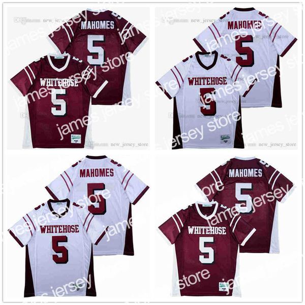 

american college football wear movie patrick mahomes #5 high school jersey red white custom diy design stitched college football jerseys, Black