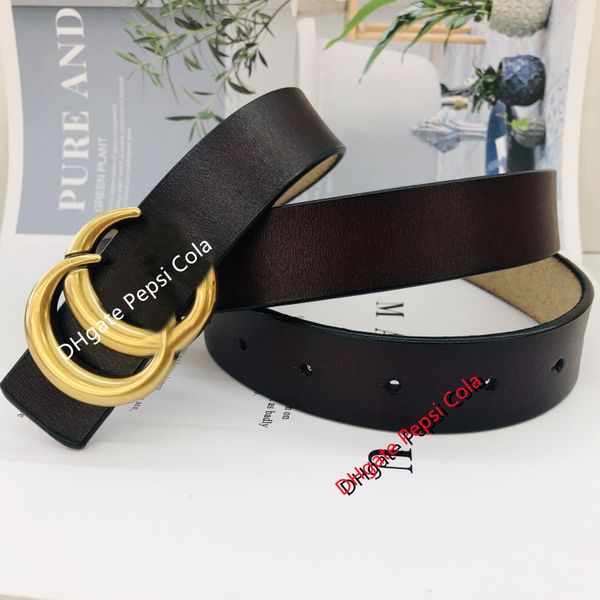 

luxury fashion designer men's women's belts gold double letter brass gold buckle belt pure leather 3.0cm with box dustproof cloth, Black;brown