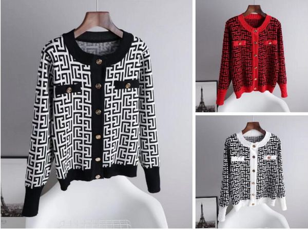 

women's sweaters designer pattern cardigan sweater coat wool blended woman knitwear ladies long sleeve jacket, White;black