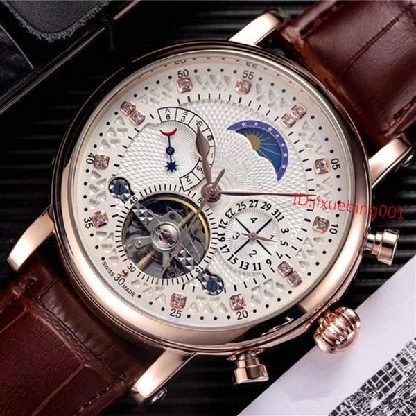 

new promotion fashion men watches brown leather watch classic relogio masculino gold 2813 automatic mechanical hand-winding watch 333h, Slivery;brown