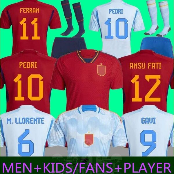 

custom 2022 spain soccer jersey player fans version pedri ansu fati gavi ferran torres morata football shirt koke azpilicueta qatar uniforms, Black;yellow