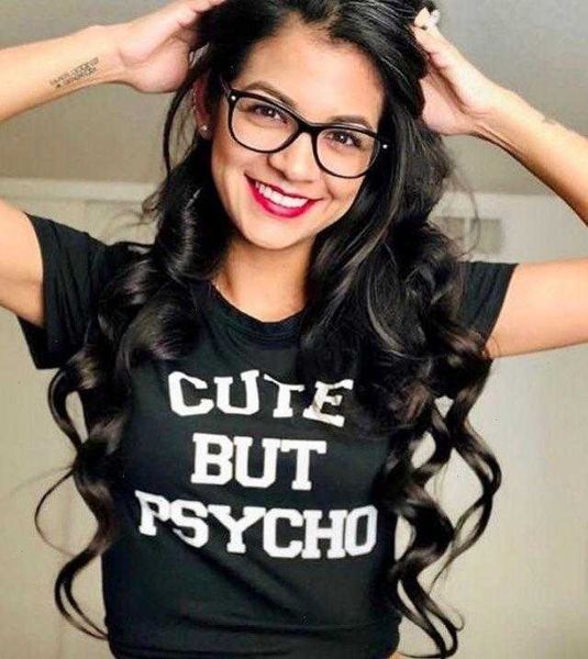 

cute but psycho funny t-shirts women summer clothing tumblr hipster letter, White
