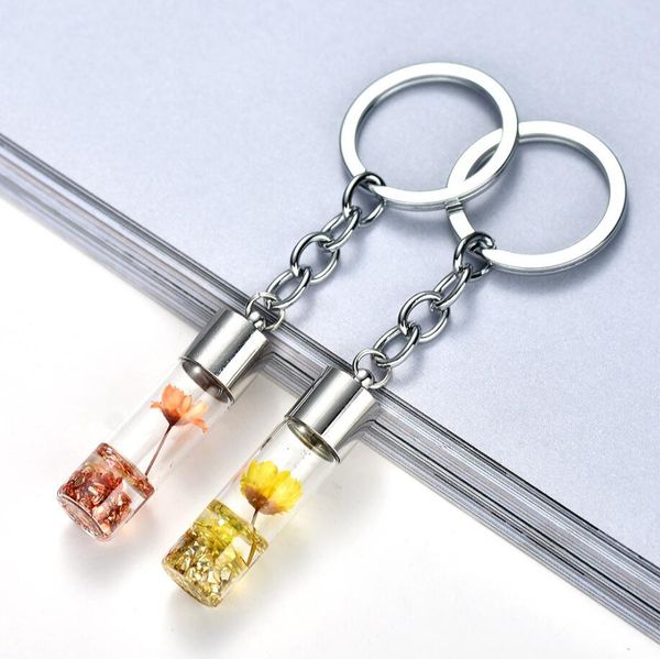 

creative acrylic eternal flower pendant key rings keyring drift bottle keychain women backpack sister girlfriend key holders, Slivery;golden