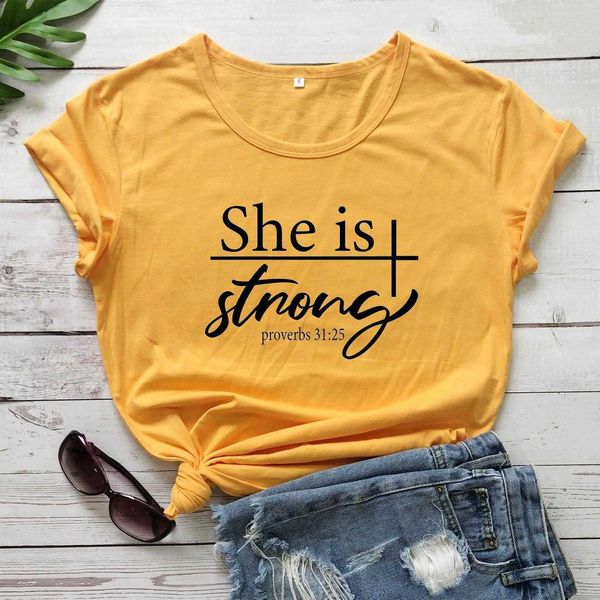 

she is strong proverbs 31 25 t shirt slogan fashion christianity religion, White