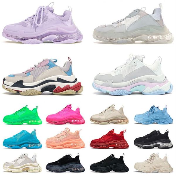 

2021 fashion triple s clear sole designer shoes black ivory purple white pink red navy blue green crystal luxury platform sneakers2062