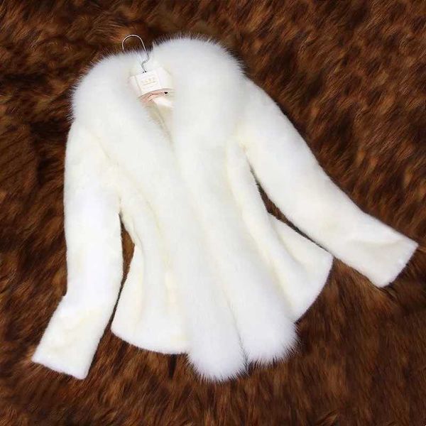 

women's fur faux white coat short autumn/winter 2021 new imitation collar slim jacket women clothes female t221102, Black