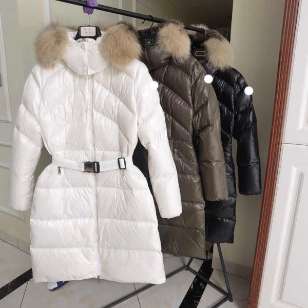 

designer women's down jacket monclair embroidered badge winter coat twill long fur collar womens winter coats, Black