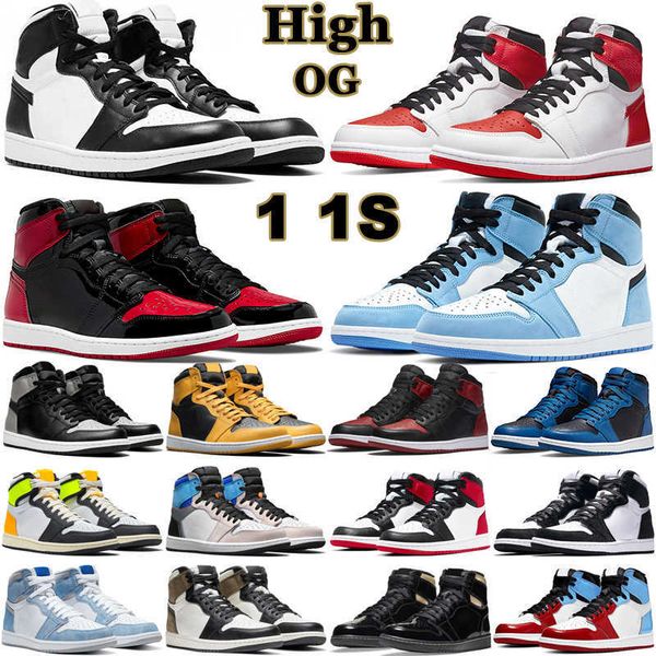 

2022 1 high og basketball shoes men women 1s black white patent bred toe university blue dark mocha heritage mens trainers outdoor sports
