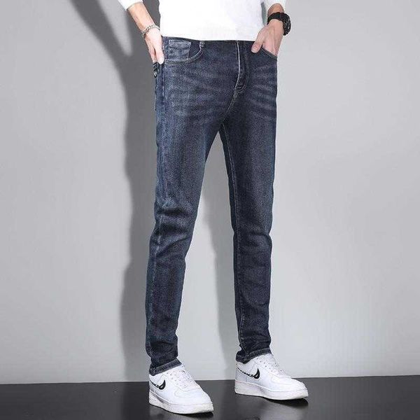 

men's jeans autumn elastic pants versatile fashion brand slim fit small feet casual, Blue