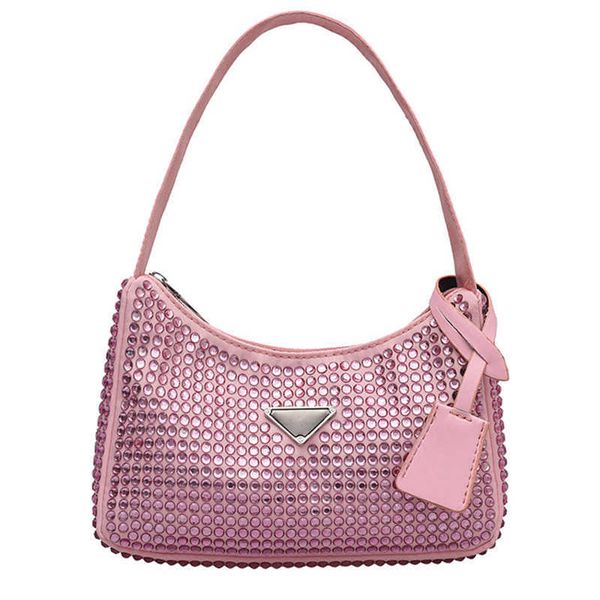 

bag luxury diamond nylon shoulder tote s for women 2022 small solid color women's designer zipper handbag female trend armpit y2211