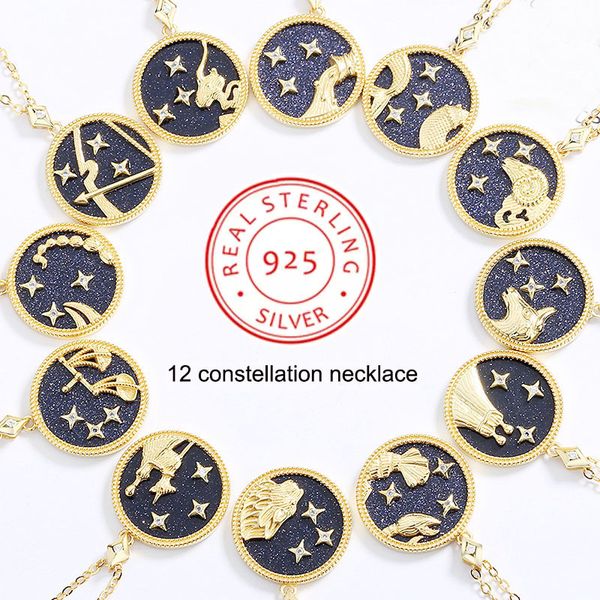 

100% 925 sterling silver 12 constellation necklaces for women men zodiac sign shell pendant necklace