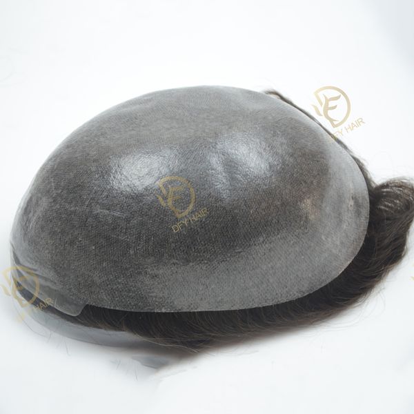 

indian pu men's wig 0.04/0.06mm v loop thin leather men head scarf human hair knot replacement system hair, Black