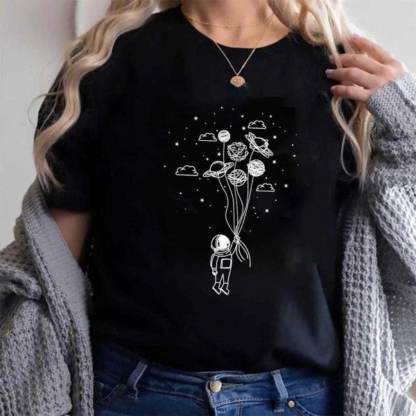 

cute astronaut planet balloons t-shirt t shirts harajuku kawaii style shirt, White
