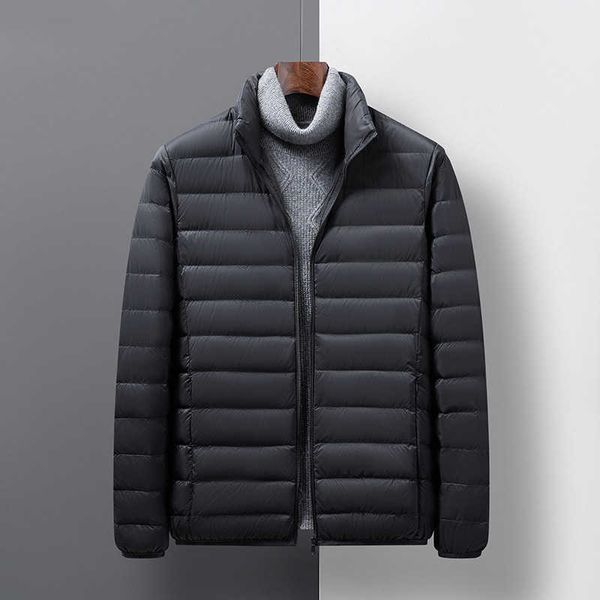 

men's thin stand collar winter coat plus size men solid color warm down jacket, Black