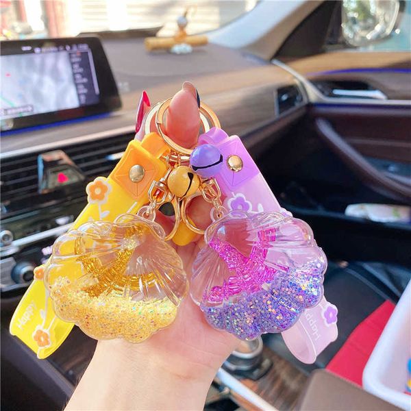 

keychains creative ins starfish floating bottle acrylic into oil quicksand car keyring student backpack small gift cartoon key chain pvc dec, Silver