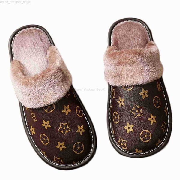 

slippers pu leather slippers printed plush cotton slipper women indoor house shoes flat cozy home slippers winter warm flip flops 110222h, Black