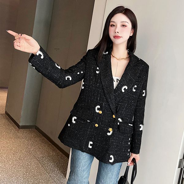 

women's jackets medium long tweed suit collar loose temperament top, Black;brown