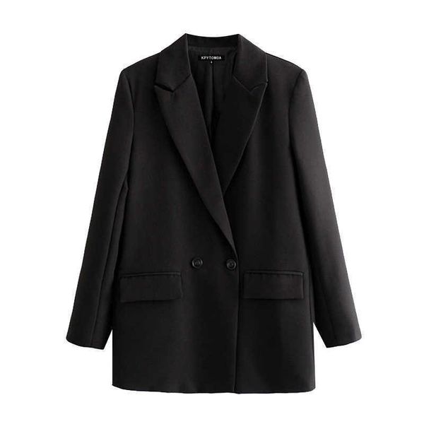 

women's suits blazers women black blazer 2022 fashion office wear double breasted blazer coat vintage long sleeve pockets female outerw, White;black