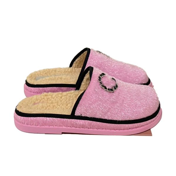 

high-end brand 2022 fashionable new style small fragrant hair round head thick sole wool slippers, Black