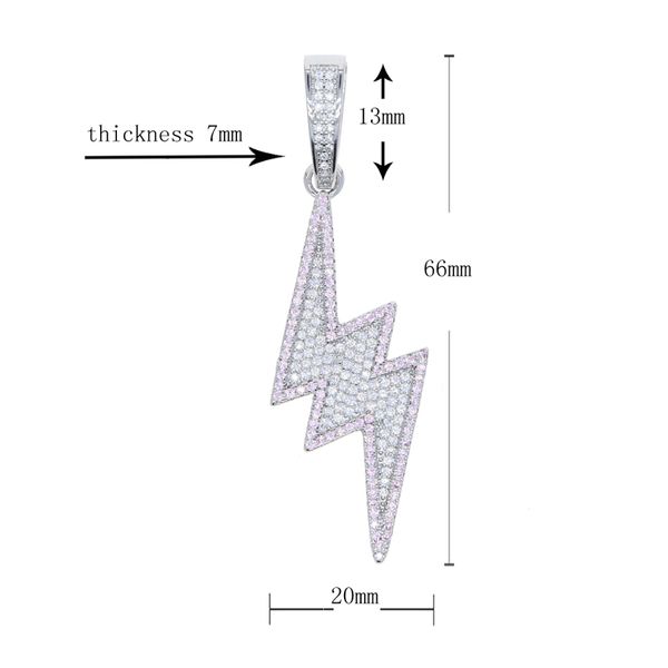 

iced out pink white cz paved lightning pendant necklace with rope chian hip hop jewelry for women men new styles party gift, Silver
