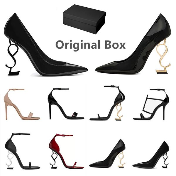 

women luxury high heels dress shoes designer sneakers patent leather gold tone triple black nuede womens lady sandals party wedding office p